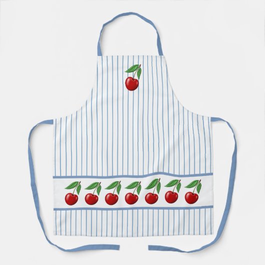 Rote Kirschen auf blauen Streifen Grafikmuster Schürze (Vorderseite)