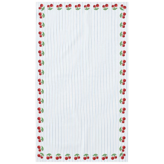 Rote Kirschen auf blauen Streifen Grafikmuster Tischdecke (Vorderseite)
