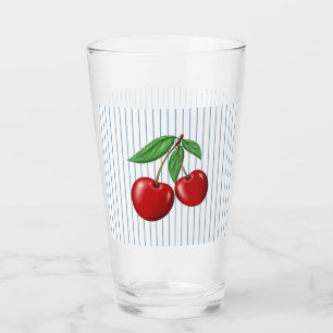 Rote Kirschen auf blauen Streifen Grafisches Muste Glas