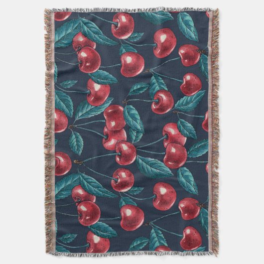 Rote Kirschen auf dunkelblau Decke (Vorderseite Vertikal)