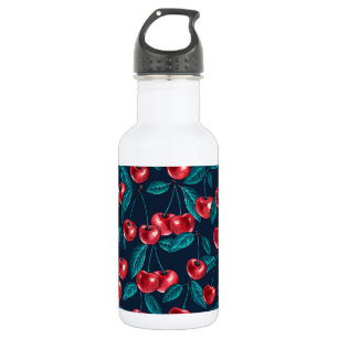 Rote Kirschen auf dunkelblau Edelstahlflasche