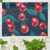 Rote Kirschen auf dunkelblau Geschirrtuch (Gefaltet)