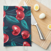Rote Kirschen auf dunkelblau Geschirrtuch (Viertel Falte)