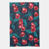 Rote Kirschen auf dunkelblau Geschirrtuch (Vertikal)