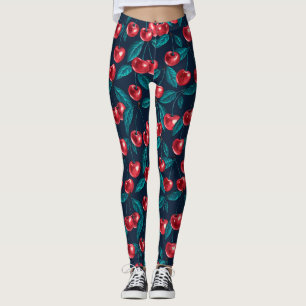 Rote Kirschen auf dunkelblau Leggings