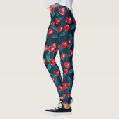 Rote Kirschen auf dunkelblau Leggings (Links)