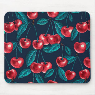 Rote Kirschen auf dunkelblau Mousepad