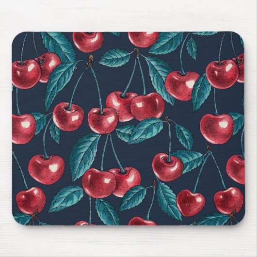 Rote Kirschen auf dunkelblau Mousepad (Vorne)