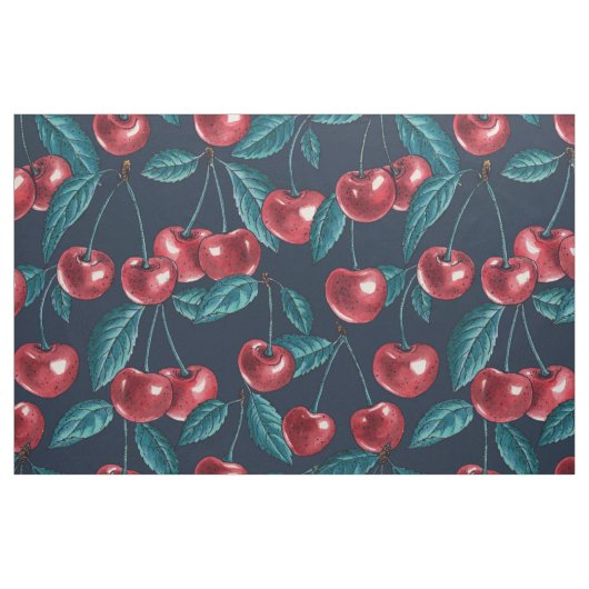 Rote Kirschen auf dunkelblau Stoff (Fat Quarter (45,7 x 55,9 cm))