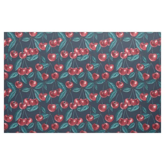 Rote Kirschen auf dunkelblau Stoff (Fat Quarter (45,7 x 55,9 cm))