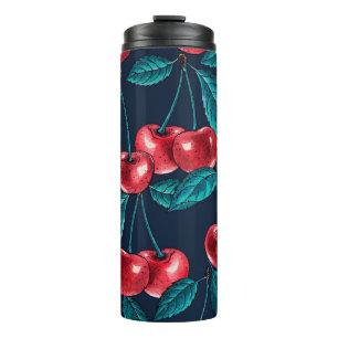 Rote Kirschen auf dunkelblau Thermosbecher