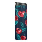 Rote Kirschen auf dunkelblau Thermosbecher (Nach rechts gedreht)