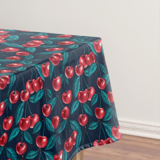 Rote Kirschen auf dunkelblau Tischdecke (Beispiel)