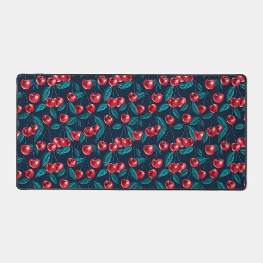 Rote Kirschen auf dunkelblauem Papier Schreibtischunterlage (Vorderseite)