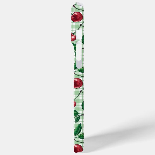 Rote Kirschen auf hellgrünem Gingham Case-Mate iPhone Hülle (Rückseite / Links)