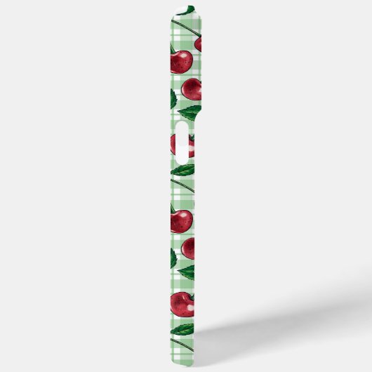 Rote Kirschen auf hellgrünem Gingham Case-Mate iPhone Hülle (Rückseite / Rechts)