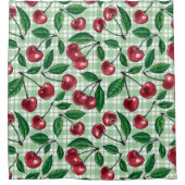 Rote Kirschen auf hellgrünem Gingham Duschvorhang (Vorderseite)