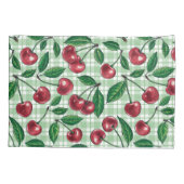 Rote Kirschen auf hellgrünem Gingham Kissenbezug (Rückseite-Links)