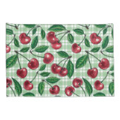 Rote Kirschen auf hellgrünem Gingham Kissenbezug (Rückseite-Rechts)