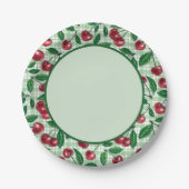 Rote Kirschen auf hellgrünem Gingham Pappteller (Vorderseite)