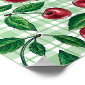Rote Kirschen auf hellgrünem Gingham Poster (Ecke)