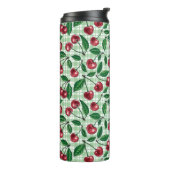 Rote Kirschen auf hellgrünem Gingham Thermosbecher (Nach links gedreht)