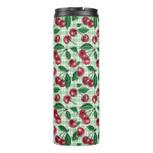 Rote Kirschen auf hellgrünem Gingham Thermosbecher (Rückseite)