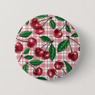 Rote Kirschen auf rosa Gingham Button