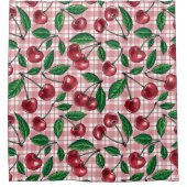 Rote Kirschen auf rosa Gingham Duschvorhang (Vorderseite)