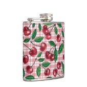 Rote Kirschen auf rosa Gingham Flachmann (Rechts)
