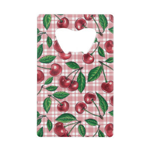 Rote Kirschen auf rosa Gingham Geldbeutel Flaschenöffner
