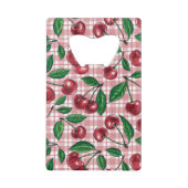 Rote Kirschen auf rosa Gingham Geldbeutel Flaschenöffner (Rückseite)