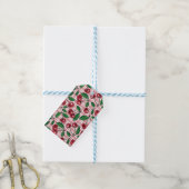 Rote Kirschen auf rosa Gingham Geschenkanhänger (Mit Garn)