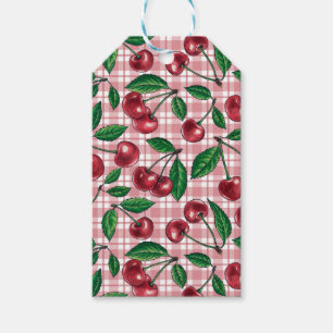 Rote Kirschen auf rosa Gingham Geschenkanhänger