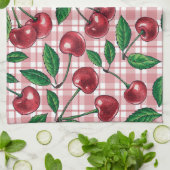 Rote Kirschen auf rosa Gingham Geschirrtuch (Gefaltet)