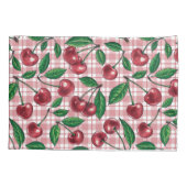 Rote Kirschen auf rosa Gingham Kissenbezug (Rückseite-Links)