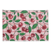 Rote Kirschen auf rosa Gingham Kissenbezug (Rückseite-Rechts)
