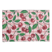 Rote Kirschen auf rosa Gingham Kissenbezug (Vorderseite-Rechts)