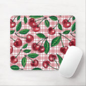 Rote Kirschen auf rosa Gingham Mousepad (Mit Mouse)