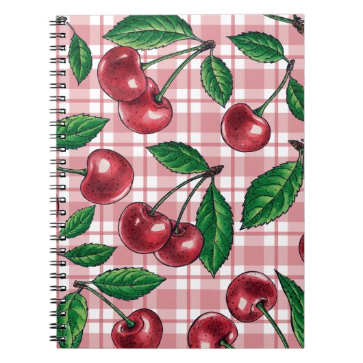Rote Kirschen auf rosa Gingham Notizblock (Vorderseite)