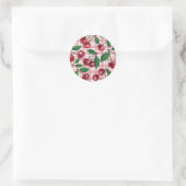 Rote Kirschen auf rosa Gingham Runder Aufkleber (Tasche)