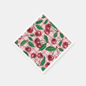 Rote Kirschen auf rosa Gingham Serviette (Ecke)