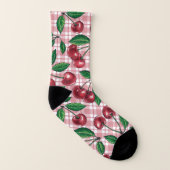 Rote Kirschen auf rosa Gingham Socken (Rechts - Außen)