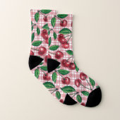 Rote Kirschen auf rosa Gingham Socken (Paar)