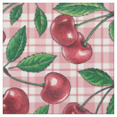 Rote Kirschen auf rosa Gingham Stoff (Nahaufnahme)