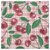Rote Kirschen auf rosa Gingham Stoff (Muster)