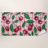 Rote Kirschen auf rosa Gingham Strandtuch (Vorderseite)