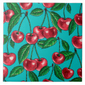 Rote Kirschen auf Türkis Fliese (Vorderseite)