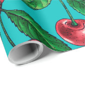 Rote Kirschen auf Türkis Geschenkpapier (Rolleneckpunkt)