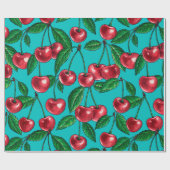 Rote Kirschen auf Türkis Geschenkpapier (Flach)
